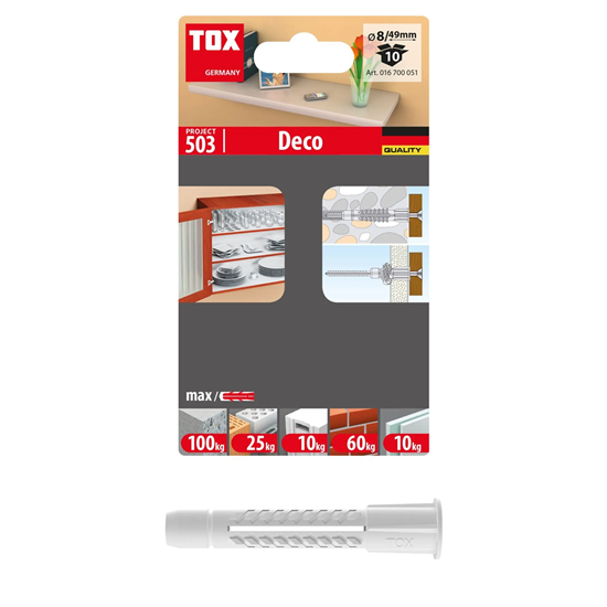 Bild von TOX Allzweckdübel mit Kragen Deco 8/49, für Befestigungen in nahezu allen Baustoffen, 10 Stück im Blister, 016700051