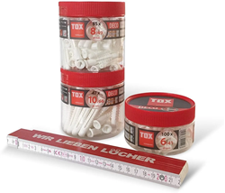 Picture of TOX Allzweckdübel mit Kragen Deco Durchmesser 6 mm, 8 mm, 10 mm inkl. TOX Meterstab, für Befestigungen in nahezu allen Baustoffen, 4 tlg. Bundle, 1 Stück, 01619112