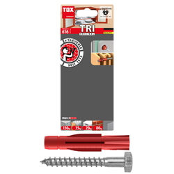 Picture of TOX Allzweckdübel TRI 10 x 61 mm + Schraube, zuverlässige Befestigung in fast allen Baustoffen, Vor- und Durchsteckmontage, Dübel verknotet oder spreizt automatisch, 4 Stück im Blister, 010701161