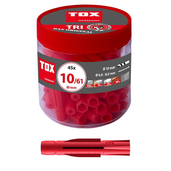 Bild von TOX Allzweckdübel Tri 10 x 61 mm in Runddose, Dübel für fast alle Baustoffe, 45 Stück, 010260081