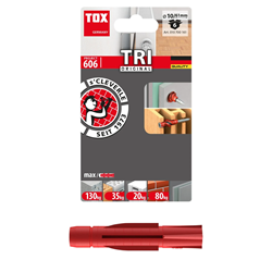 Picture of TOX Allzweckdübel TRI 10 x 61 mm, zuverlässige Befestigung in fast allen Baustoffen, Vor- und Durchsteckmontage, Dübel verknotet oder spreizt automatisch, 6 Stück im Blister, 010700161