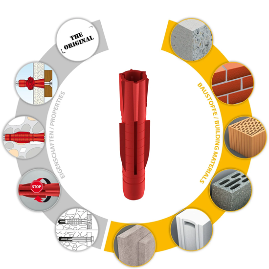Bild von TOX Allzweckdübel TRI 10 x 61 mm, zuverlässige Befestigung in fast allen Baustoffen, Vor- und Durchsteckmontage, Dübel verknotet oder spreizt automatisch, 6 Stück im Blister, 010700161