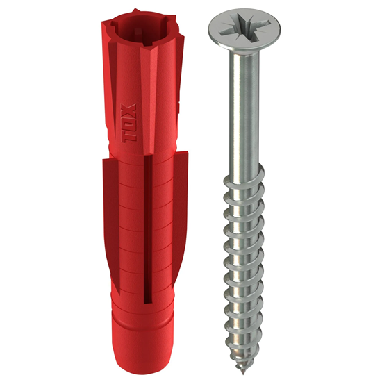 Bild von TOX Allzweckdübel TRI 10x61 mm + Schraube mit PZ-Antrieb im Karton, zuverlässige Befestigung in fast allen Baustoffen, Vor- und Durchsteckmontage, Dübel verknotet oder spreizt, 20 Stk., 010101281