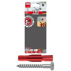 Picture of TOX Allzweckdübel TRI 12 x 71 mm + Schraube, zuverlässige Befestigung in fast allen Baustoffen, Vor- und Durchsteckmontage, Dübel verknotet oder spreizt automatisch, 2 Stück im Blister, 010701181