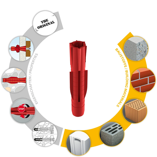Bild von TOX Allzweckdübel TRI 12 x 71 mm, zuverlässige Befestigung in fast allen Baustoffen, Vor- und Durchsteckmontage, Dübel verknotet oder spreizt automatisch, 4 Stück im Blister, 010700181