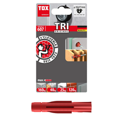 Picture of TOX Allzweckdübel TRI 12 x 71 mm, zuverlässige Befestigung in fast allen Baustoffen, Vor- und Durchsteckmontage, Dübel verknotet oder spreizt automatisch, 4 Stück im Blister, 010700181