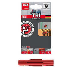 Picture of TOX Allzweckdübel TRI 5 x 31 mm, zuverlässige Befestigung in fast allen Baustoffen, Vor- und Durchsteckmontage, Dübel verknotet oder spreizt automatisch, 24 Stück im Blister, 010700021