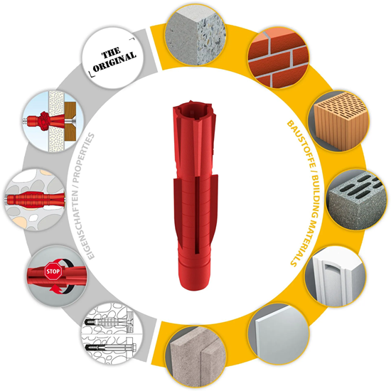 Bild von TOX Allzweckdübel TRI 5 x 31 mm, zuverlässige Befestigung in fast allen Baustoffen, Vor- und Durchsteckmontage, Dübel verknotet oder spreizt automatisch, 24 Stück im Blister, 010700021