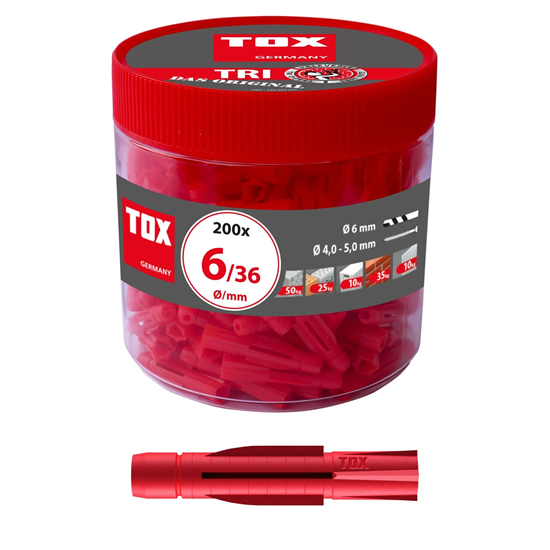 Bild von TOX Allzweckdübel Tri 6 x 36 mm in Runddose, Dübel für fast alle Baustoffe, 200 Stück, 010260031