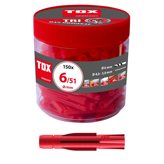 Bild von TOX Allzweckdübel Tri 6 x 51 mm in Runddose, Dübel für fast alle Baustoffe, 150 Stück, 010260041