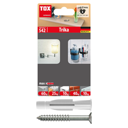 Bild von TOX Allzweckdübel TRIKA 6x51 mm + Schraube im Blister, zuverlässige Befestigung in fast allen Baustoffen, einfache Montage, mitdrehsicher und Dübelkappe schont die Oberfläche, 8 Stk., 011701061