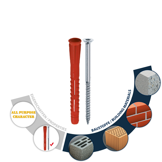 Bild von TOX Allzweck-Rahmendübel Constructor 8 x 60 mm + Schraube, Rahmendübel mit Allzweck-Charakter für verschiedene Baustoffe, verknotet oder spreizt automatisch, 6 Stück im Blister, 022702291