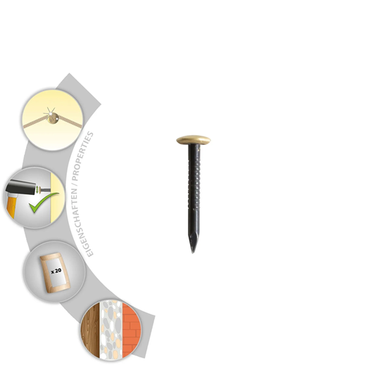 Bild von TOX Bildernagel Home Classic aus gehärtetem Stahl mit Messingkopf in recycelbarer Papierverpackung, Größe 2,0 x 20 mm, Stahlnägel für Bilder für nahezu alle Baustoffe, 20 Stk., 063600100