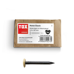 Bild von TOX Bildernagel Home Classic aus gehärtetem Stahl mit Messingkopf in recycelbarer Papierverpackung, Größe 2,0 x 50 mm, Stahlnägel für Bilder für nahezu alle Baustoffe, 20 Stk., 063600104