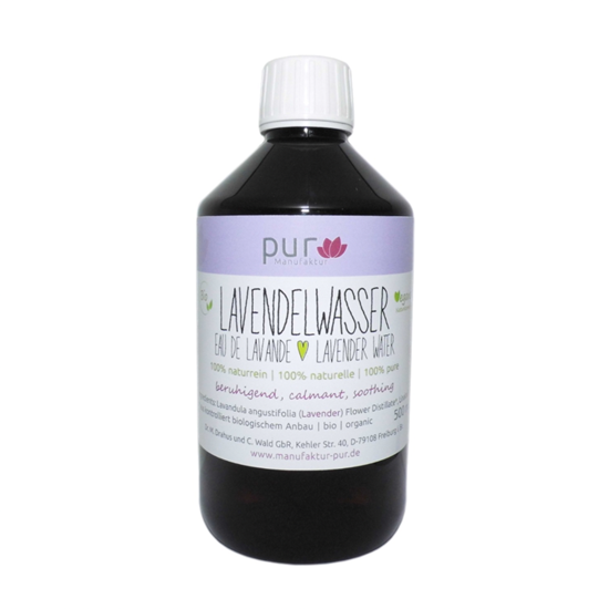 Bild von pur Manufaktur - Bio Lavendelwasser 100% naturreines Lavendel-Hydrolat in Glasflasche mit Zerstäuber - 500ml