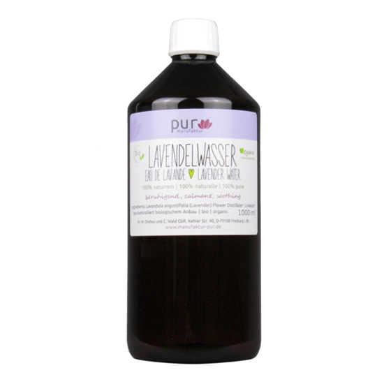 Bild von pur Manufaktur - Bio Lavendelwasser 100% naturreines Lavendel-Hydrolat in Glasflasche mit Zerstäuber - 1000ml