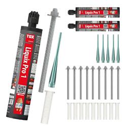 Bild von TOX Set für Chemie-Schwerlast-Befestigungen mit 3x Verbundmörtel Liquix Pro 1 styrolfrei 280 ml, 10x Gewindestange Stix-VZ M12x250, 10x Siebhülse Liquix Sleeve 20x130 mm, 23-tlg., 084909264