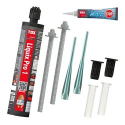Bild von TOX Set mit 1x Verbundmörtel Liquix Pro 1 styrolfrei 280 ml und Schwerlast-Montagesystem Thermo Proof M12x300 für Abstandsmontagen, sichere Befestigung von Markisen und Geländern, 084909270