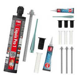 Bild von TOX Set mit 1x Verbundmörtel Liquix Pro 1 styrolfrei 280 ml und 2x Schwerlast-Montagesystem Thermo Proof M12x400 für Abstandsmontagen, sichere Befestigung von Markisen und Geländern, 084909273