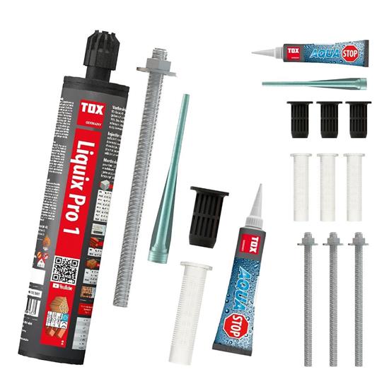 Bild von TOX Set mit 1x Verbundmörtel Liquix Pro 1 styrolfrei 280 ml und 2x Schwerlast-Montagesystem Thermo Proof M12x400 für Abstandsmontagen, sichere Befestigung von Markisen und Geländern, 084909273