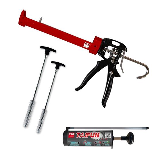 Bild von TOX Set mit Reinigungsbürste Brush Light (M8/M10) und Brush (M12+M16), Ausbläser Taifun, Auspresspistole Liquix Blaster für Verbundmörtel, optimale Haltewerte in Hohl- und Lochstein, 084909280