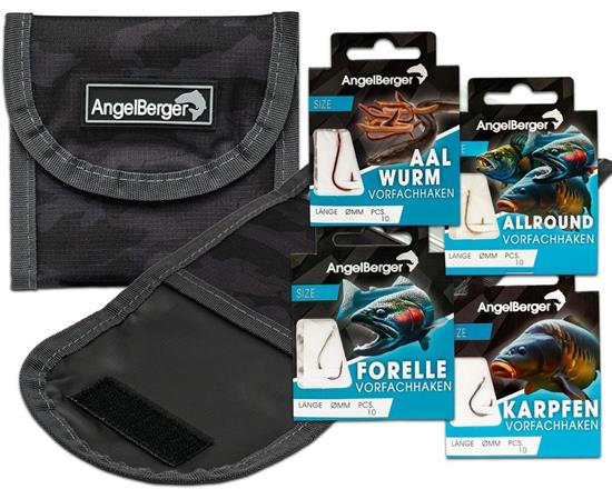 Bild von Angel-Berger Vorfach Hakensortiment mit Tasche Angelhaken gebundene Haken Aal, Forelle, Karpfen, Zander, Allround, Mais, Feeder